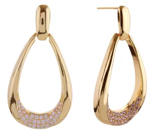 DJE310850 14K Tear Drop Dangle Hoop Pave CZ Post Earrings