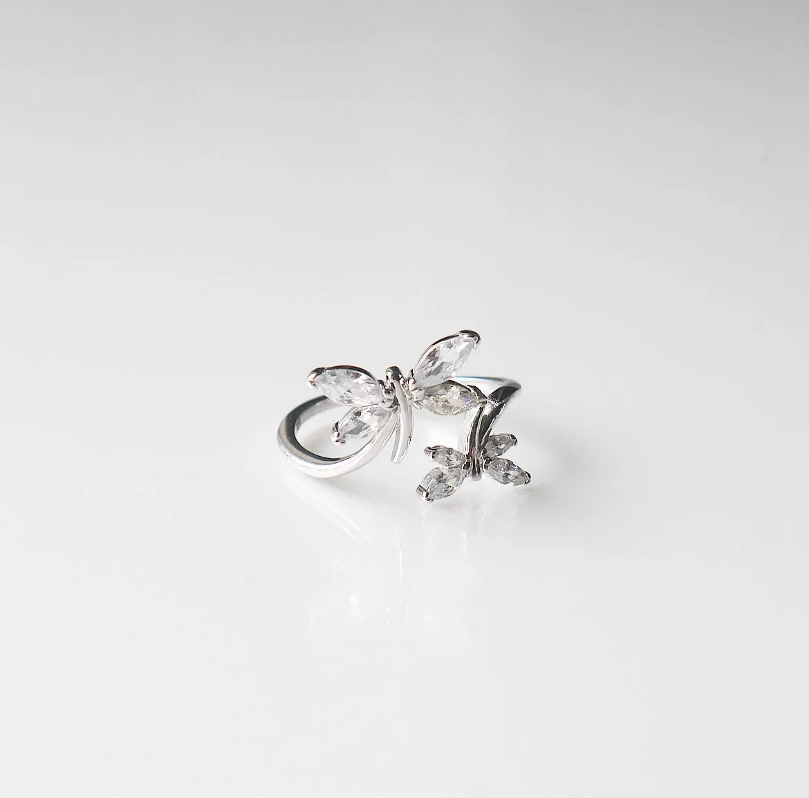 Dragonfly Ring Cubic Zirconia 925 Sterling Silver Waterproof Nickel Free Dainty Ring