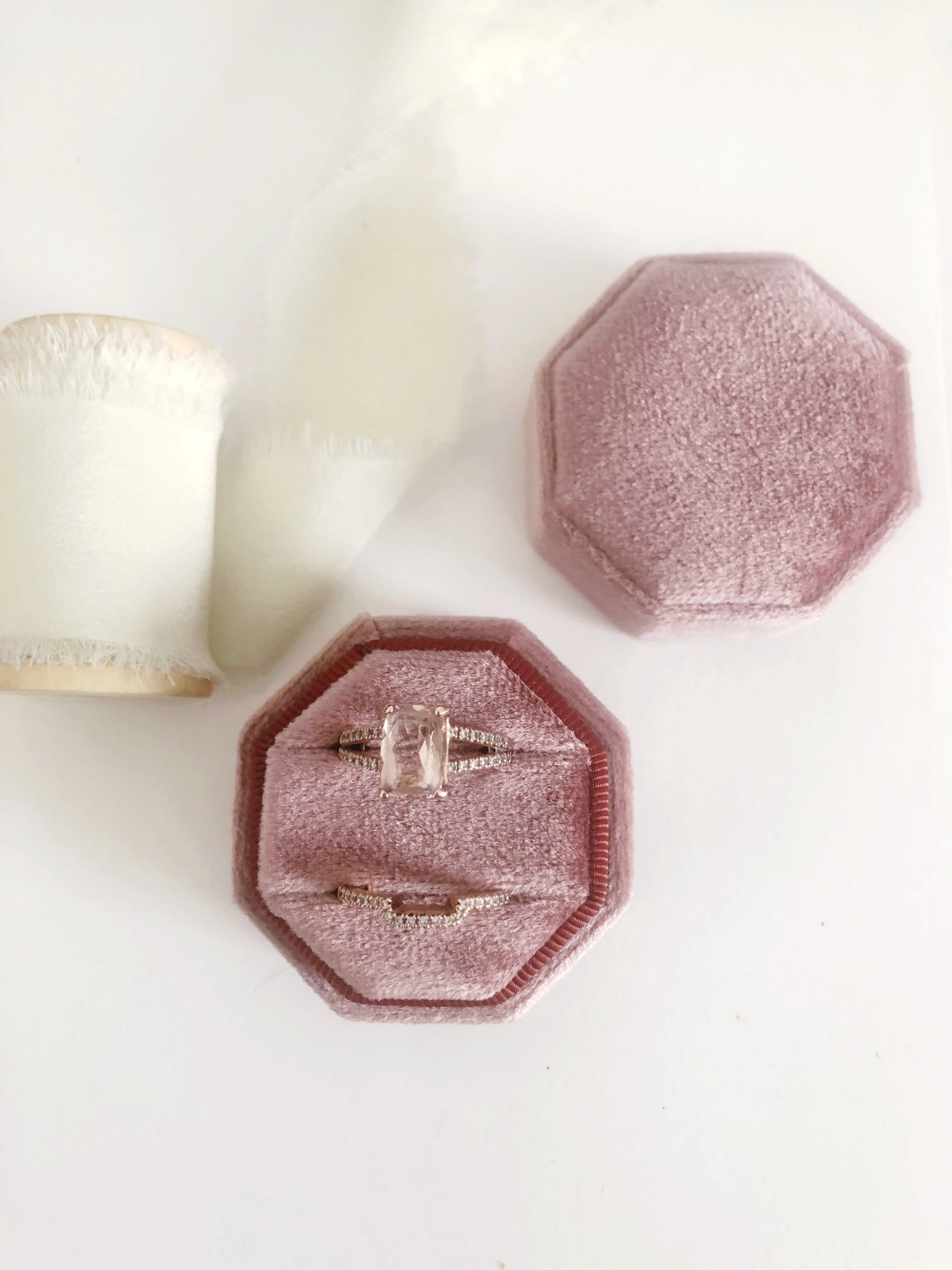 Dusty Rose Velvet Round Octagon Ring Box