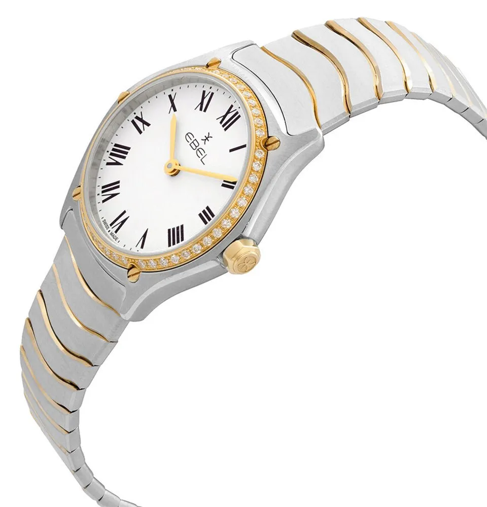 Ebel Wave Stainless Steel & 18K Yellow Gold White Dial Diamonds Quartz Womens Watch 1216389