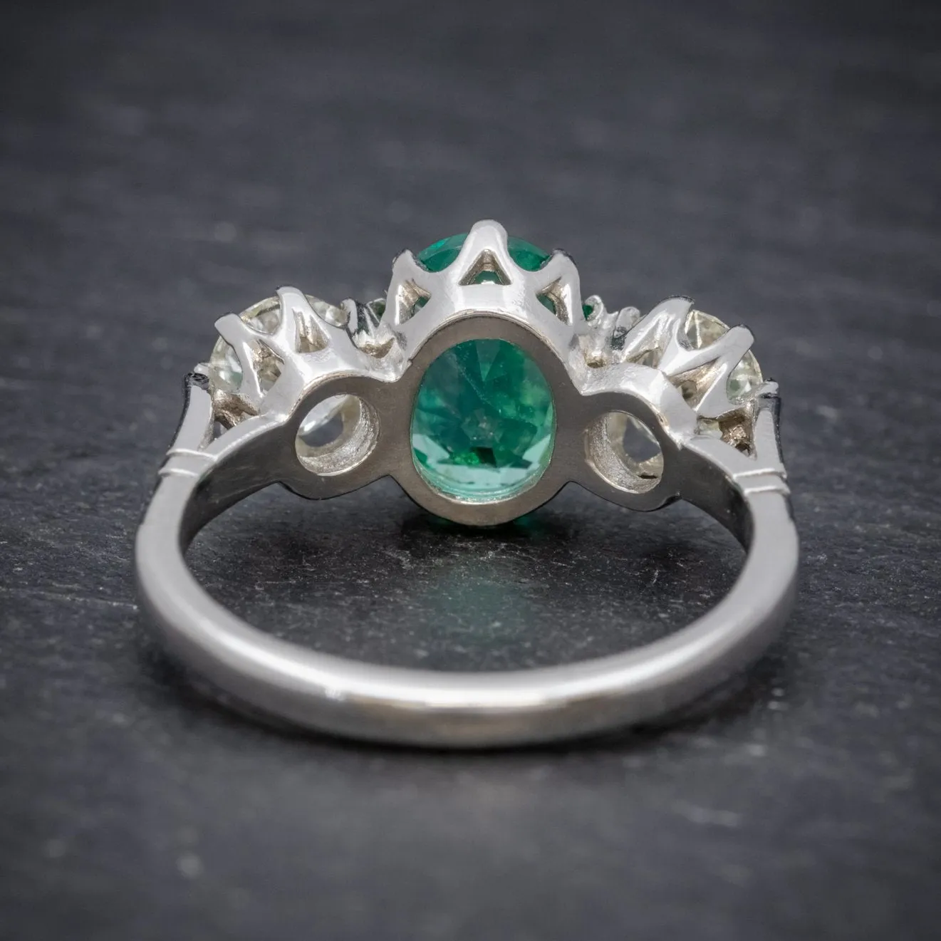 Edwardian Style Emerald Diamond Trilogy Ring Platinum 2.50Ct Natural Emerald Cert