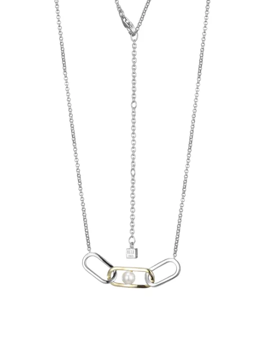 ELLE Two Tone "Parallel" Freshwater Pearl Link Necklace (SI5063)