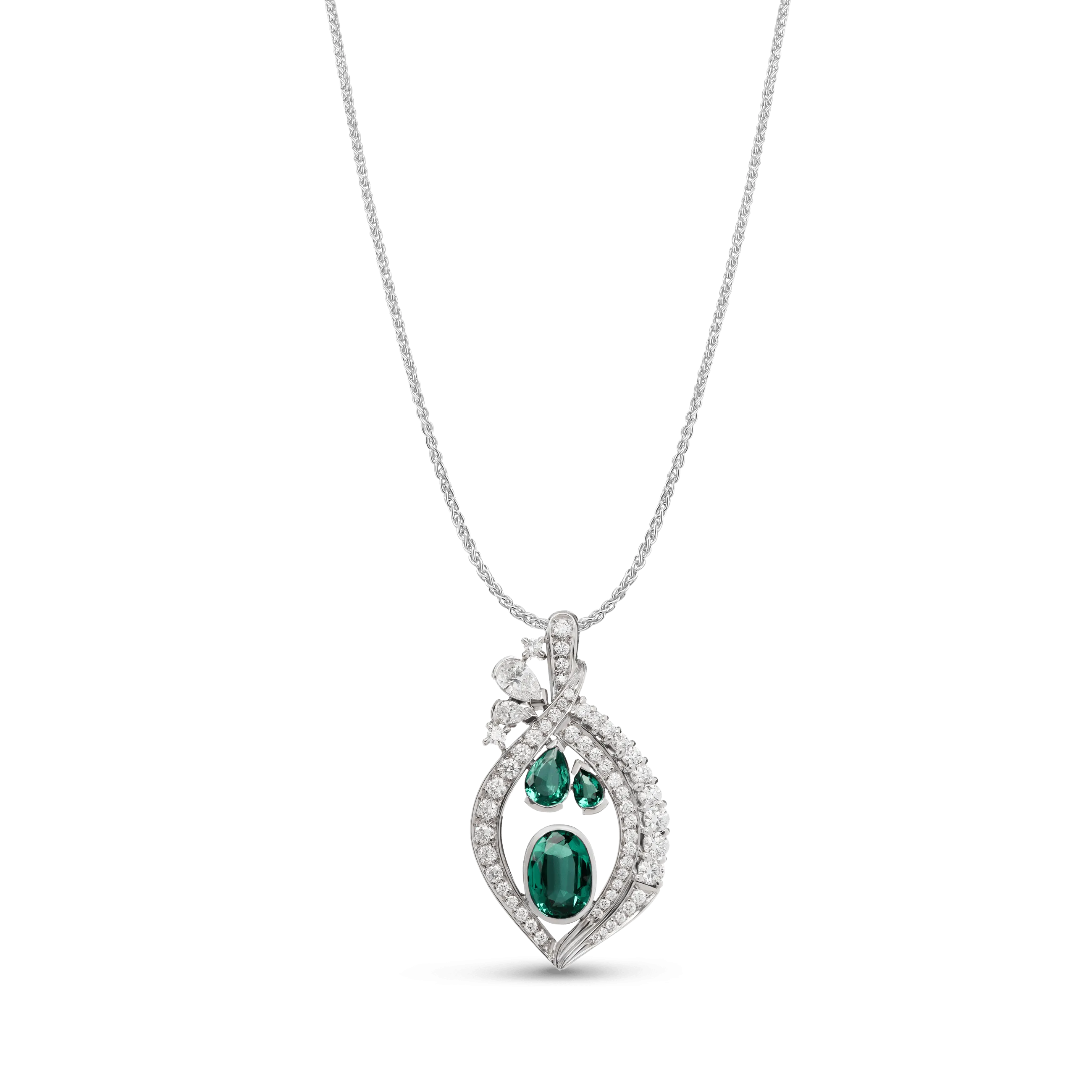 Emerald Isle. Emerald Pendant in 18ct White Gold and Diamond