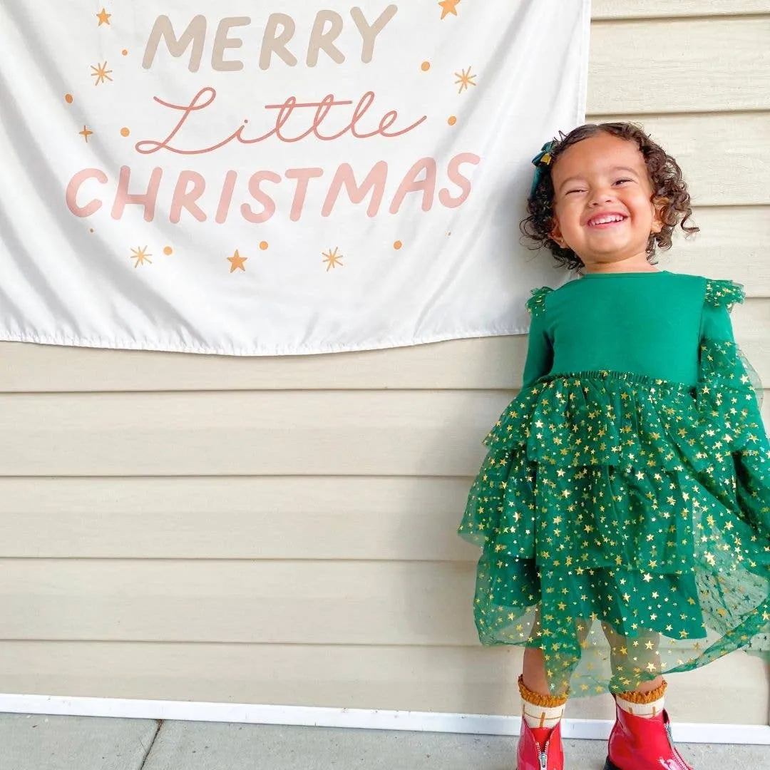 Emerald Shimmer Christmas Long Sleeve Tutu Dress