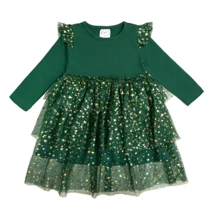 Emerald Shimmer Christmas Long Sleeve Tutu Dress