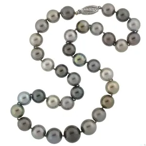 Estate 18kt & Diamond Tahitian Pearl Necklace 19"