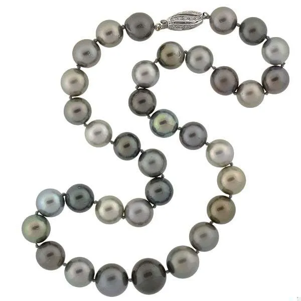 Estate 18kt & Diamond Tahitian Pearl Necklace 19"