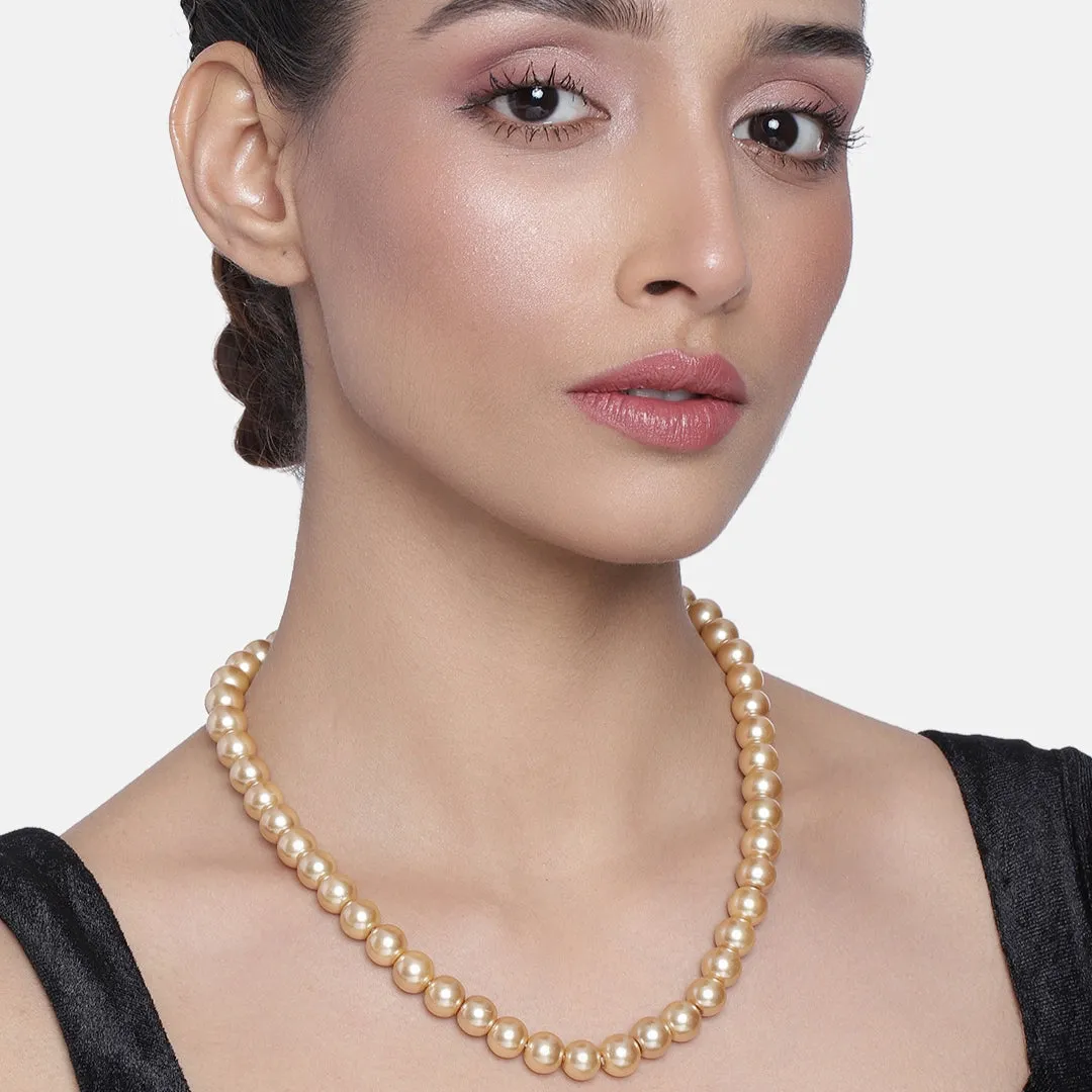 Estele Gold Plated Classic Single Line Gold Pearl Necklace for Women