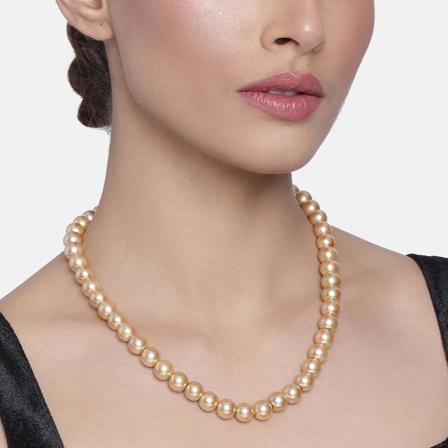 Estele Gold Plated Classic Single Line Gold Pearl Necklace for Women