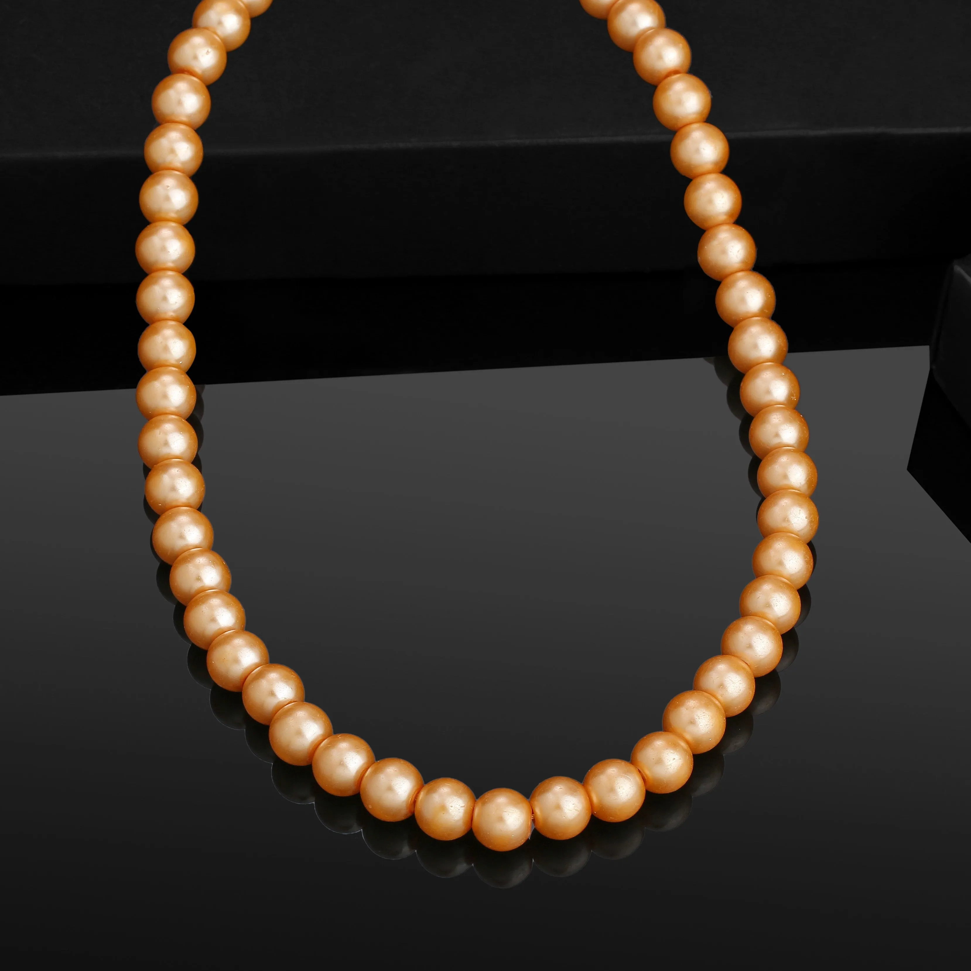 Estele Gold Plated Classic Single Line Gold Pearl Necklace for Women