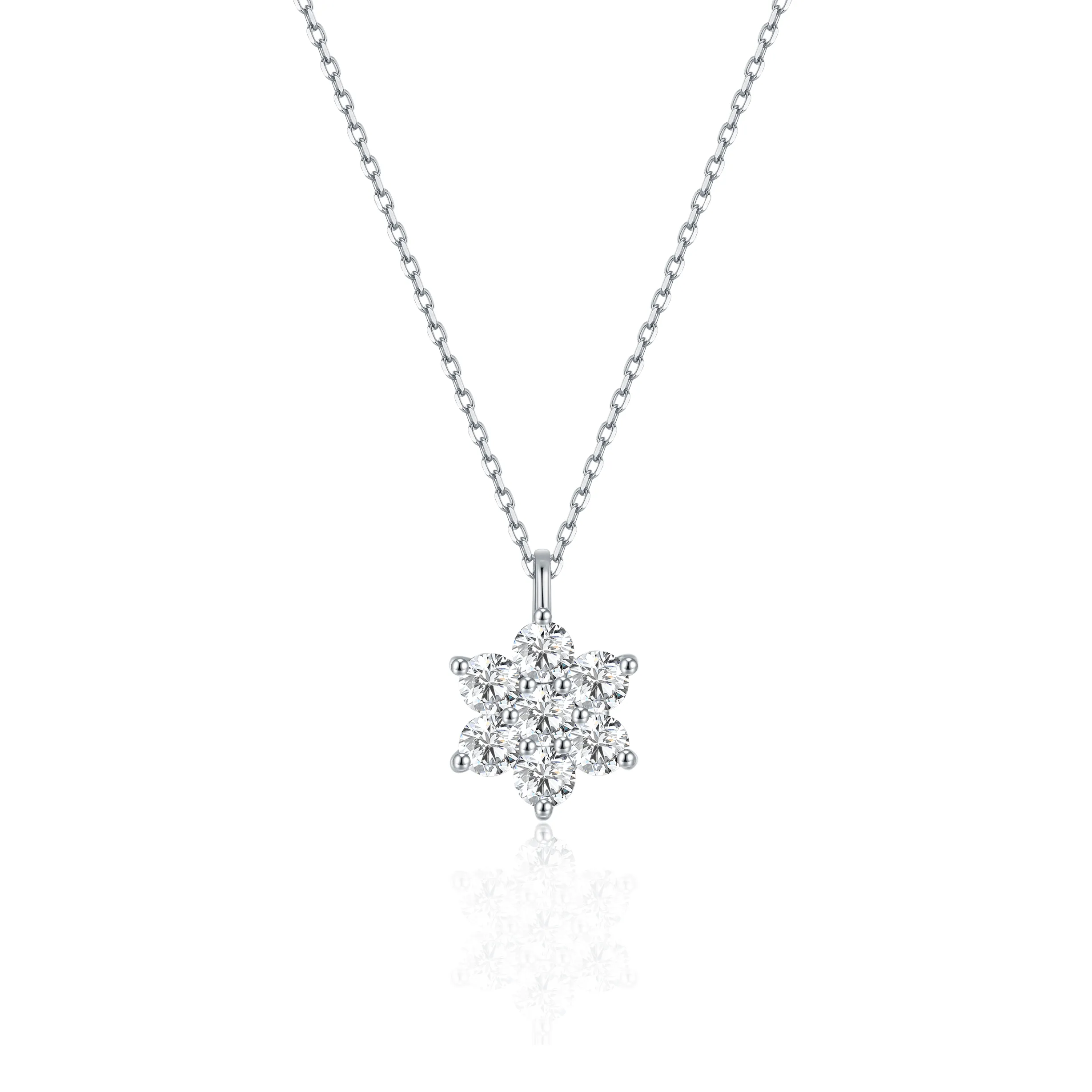 FANCIME Moissanite Flower 14K White Gold Necklace