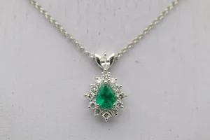 Fine Emerald Diamond Platinum Pendant