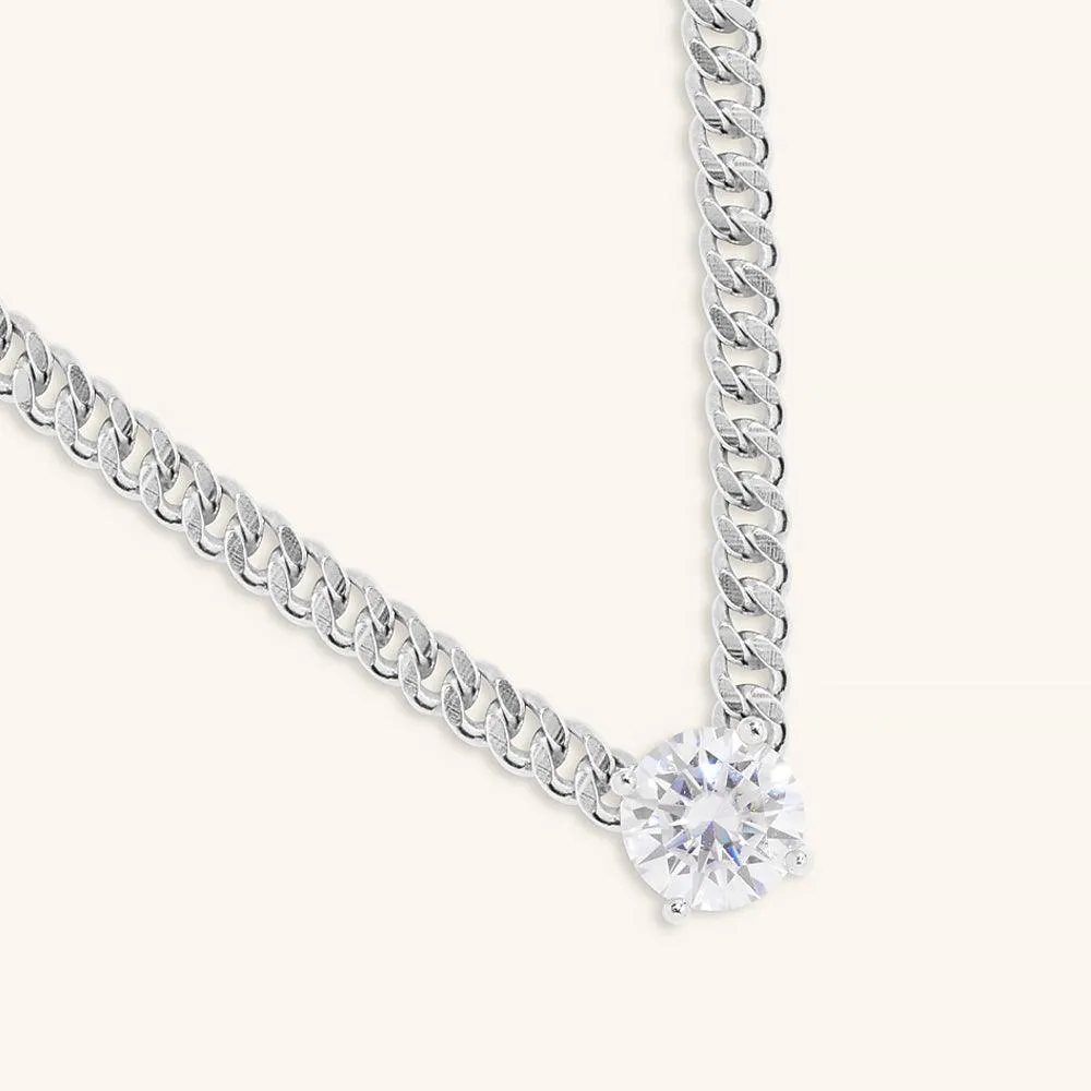 Four Prong Cuban Chain  Moissanite Pendant Necklace