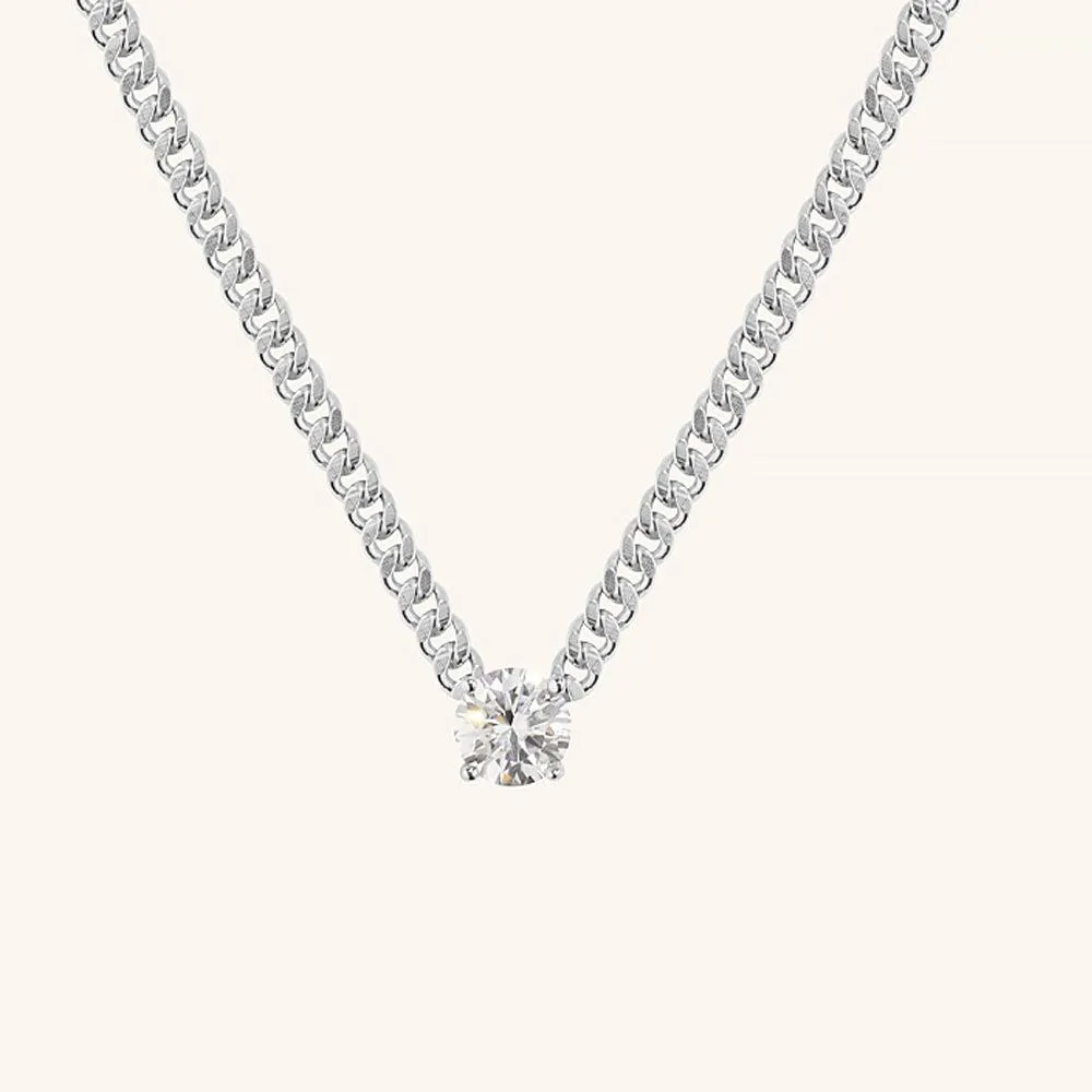 Four Prong Cuban Chain  Moissanite Pendant Necklace