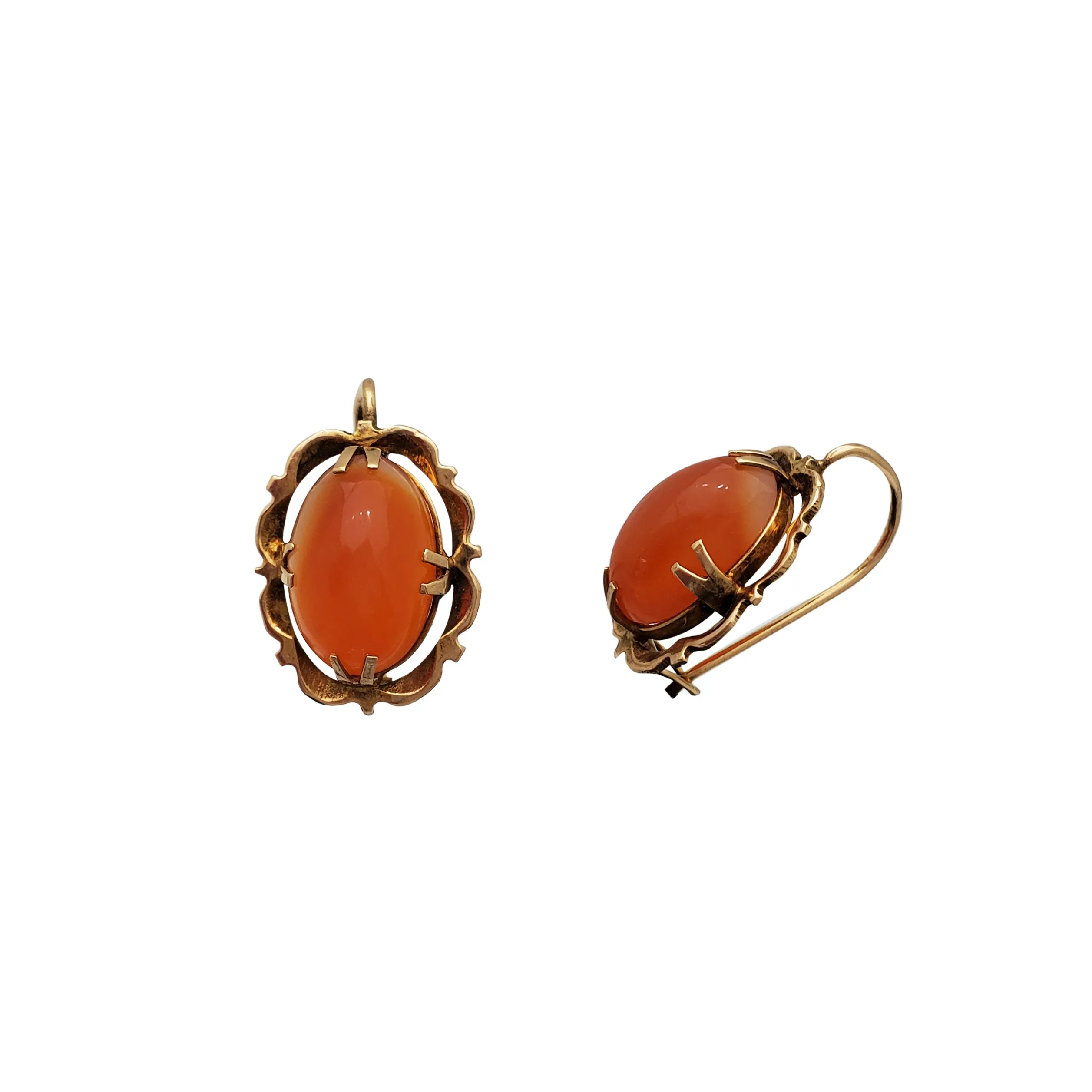 Framed Coral Wire Hanging Earrings (14K)