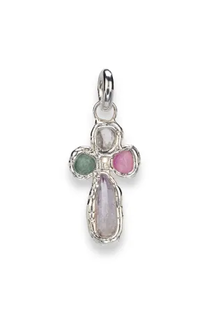 Gemstone Cross Charm in Silver