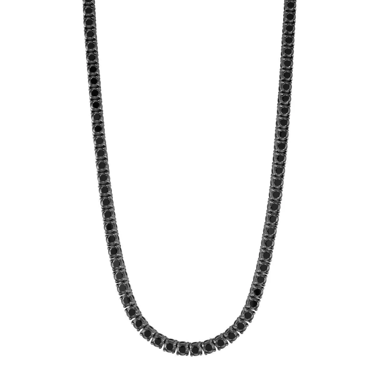 GENTS STAINLESS STEEL GUNMETAL NECKLACE WITH BLACK CUBIC ZIRCONIAS