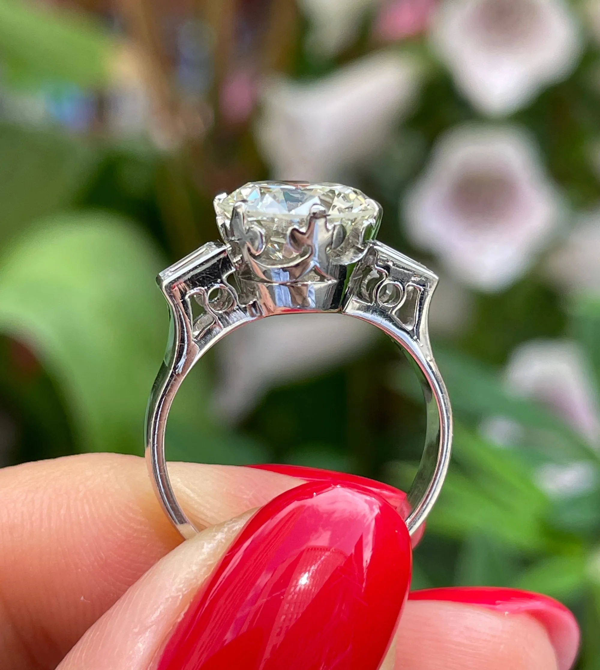 GIA Art Deco 3.55ct OLD European Diamond Engagement Antique Vintage Platinum Ring