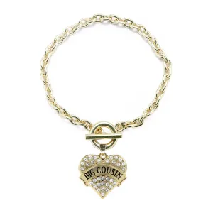 Gold Big Cousin Pave Heart Charm Toggle Bracelet