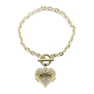 Gold Bison Pave Heart Charm Toggle Bracelet