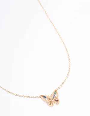 Gold Diamante & Pearl Butterfly Necklace