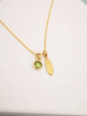 Gold Feather and Gemstone Pendant Necklace