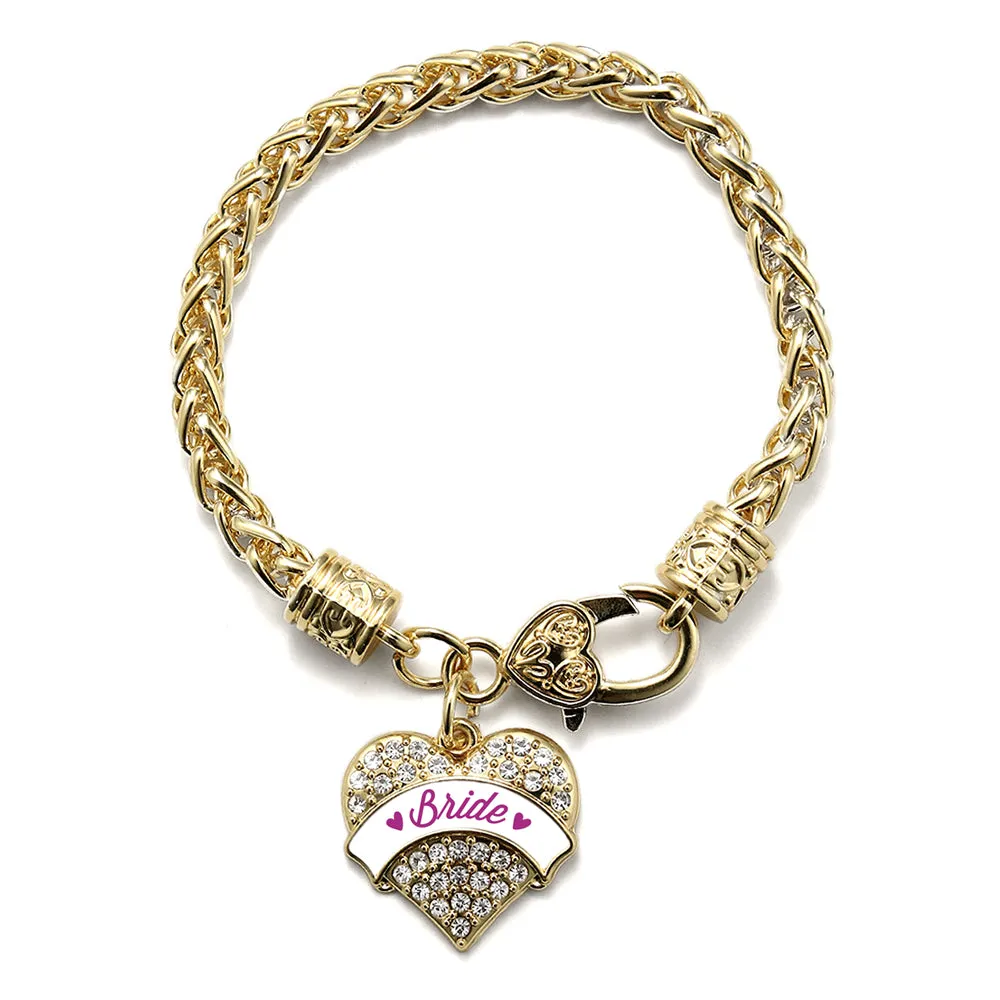 Gold Magenta Bride Pave Heart Charm Braided Bracelet