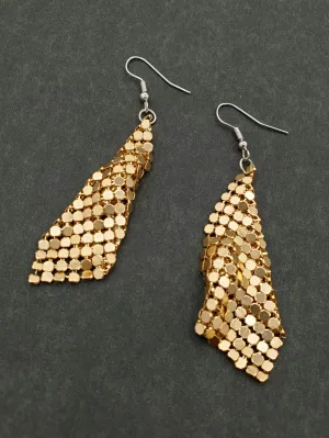 Gold Metal Mesh Dangle Earrings