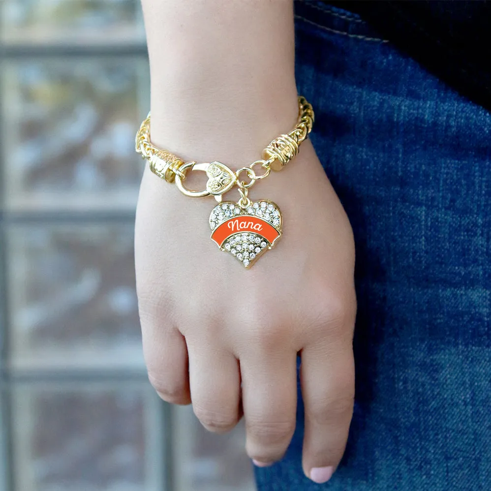 Gold Orange Nana Pave Heart Charm Braided Bracelet