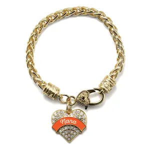 Gold Orange Nana Pave Heart Charm Braided Bracelet