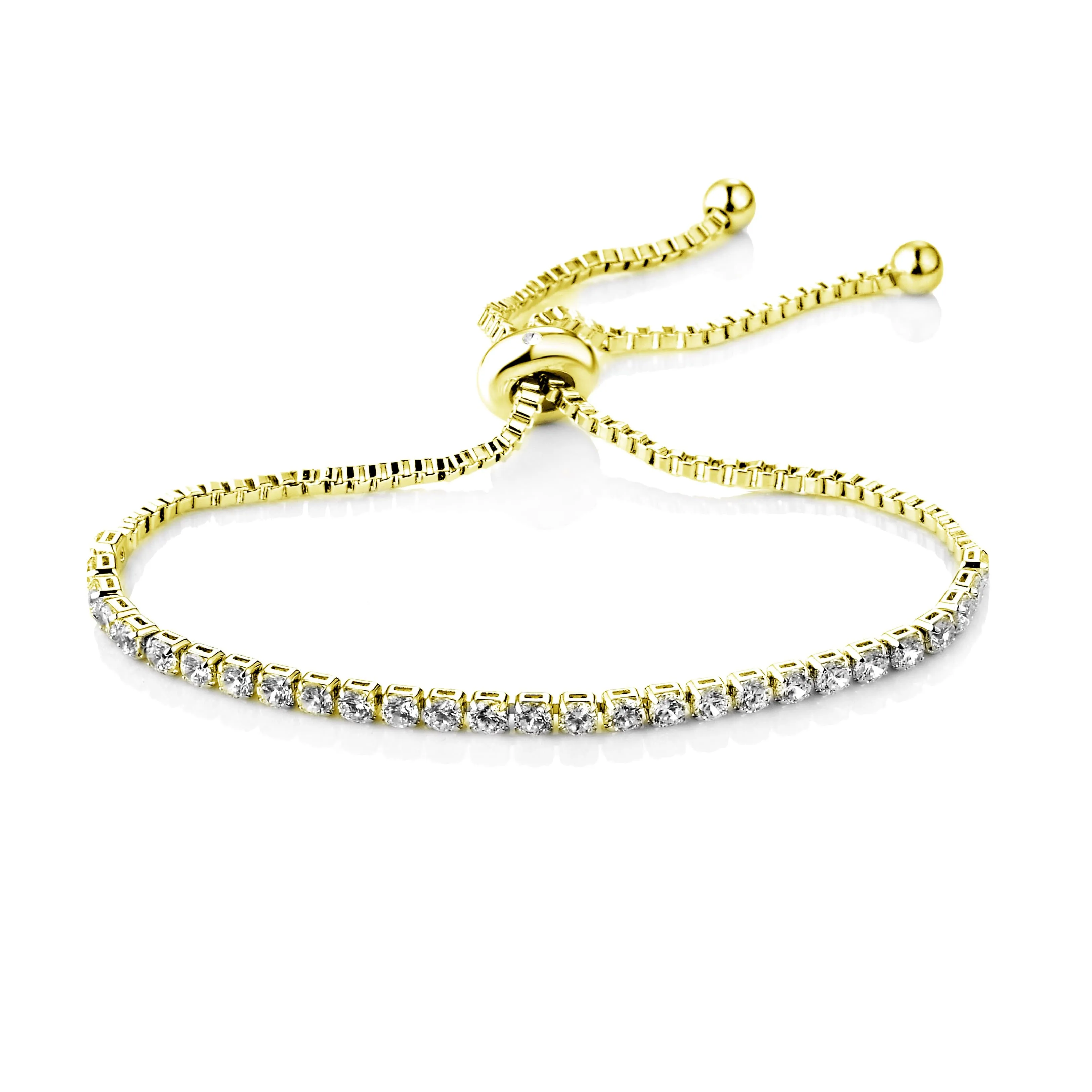 Gold Plated Solitaire Friendship Bracelet Created with Zircondia® Crystals