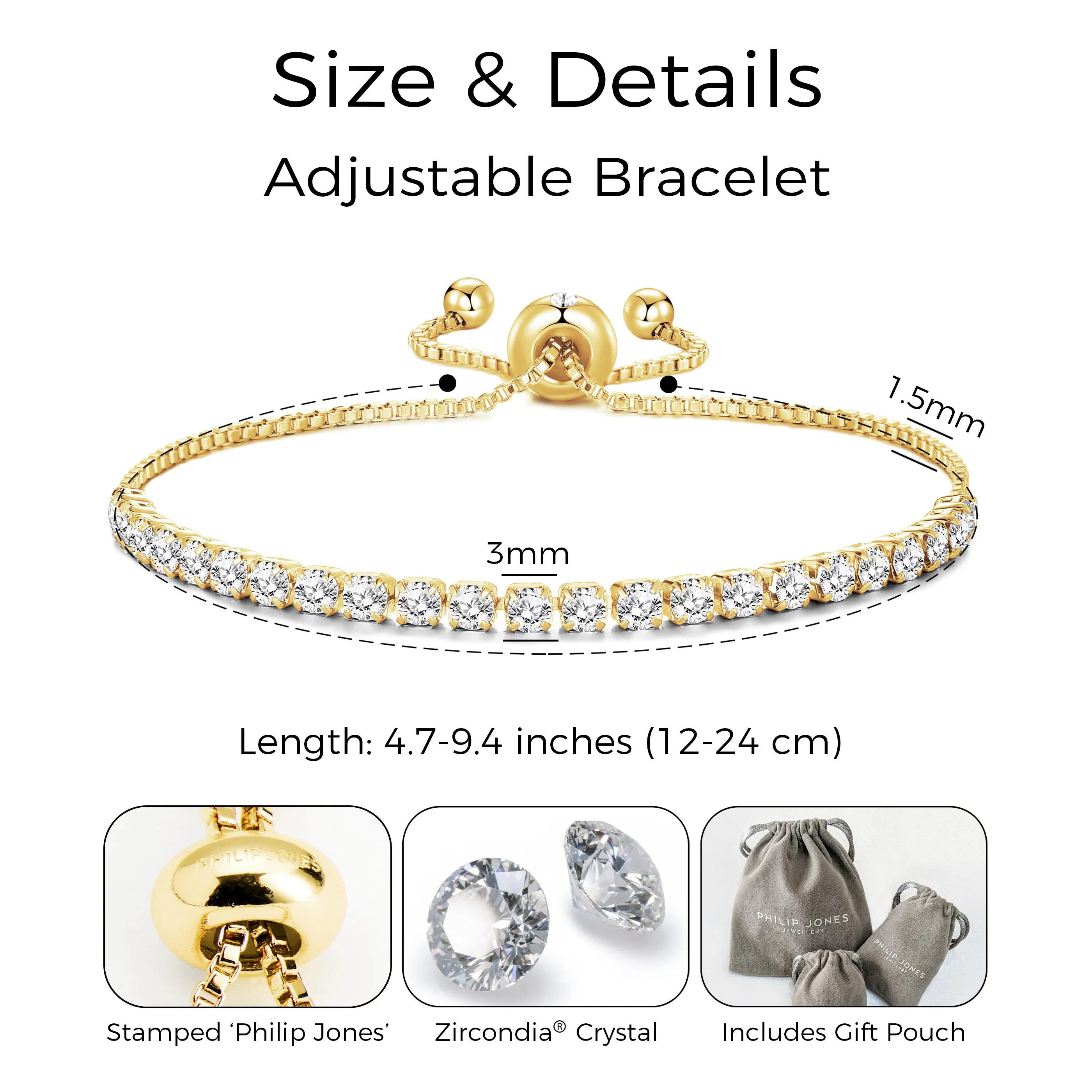 Gold Plated Solitaire Friendship Bracelet Created with Zircondia® Crystals