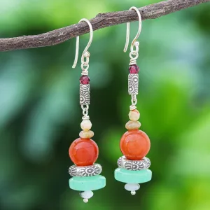 Handcrafted Aventurine and Garnet Dangle Earrings - Speedy Orbit | NOVICA