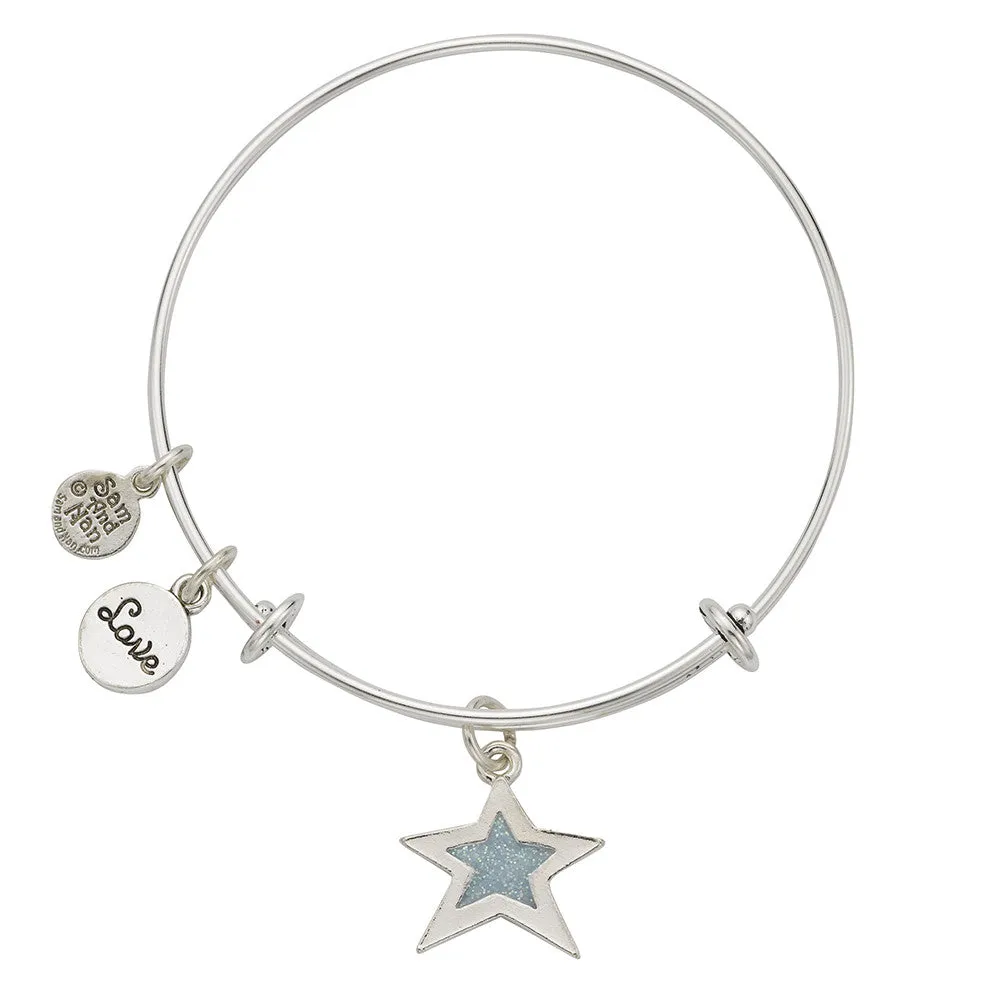 Light Blue Star Love Charm Bangle Bracelet