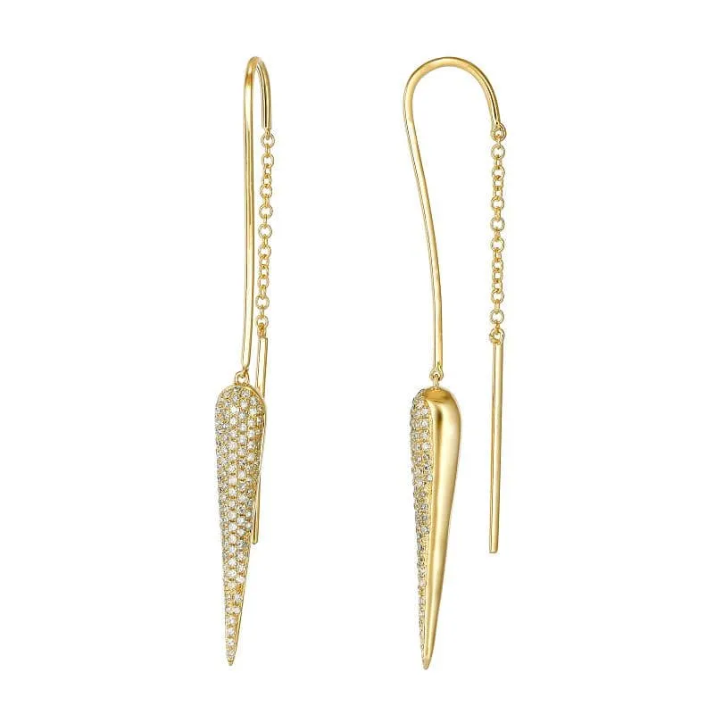 Long Horn Diamond Threader Chain Earrings