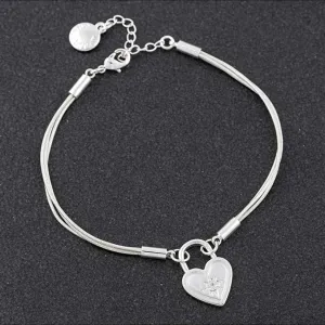 Love Locks Silver Plated Diamond Heart Bracelet