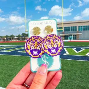 LSU Tigers Earrings Tiger Head Roaring Drops