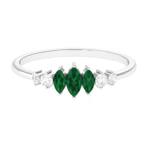 Marquise Cut Created Emerald and Diamond Graduated Ring