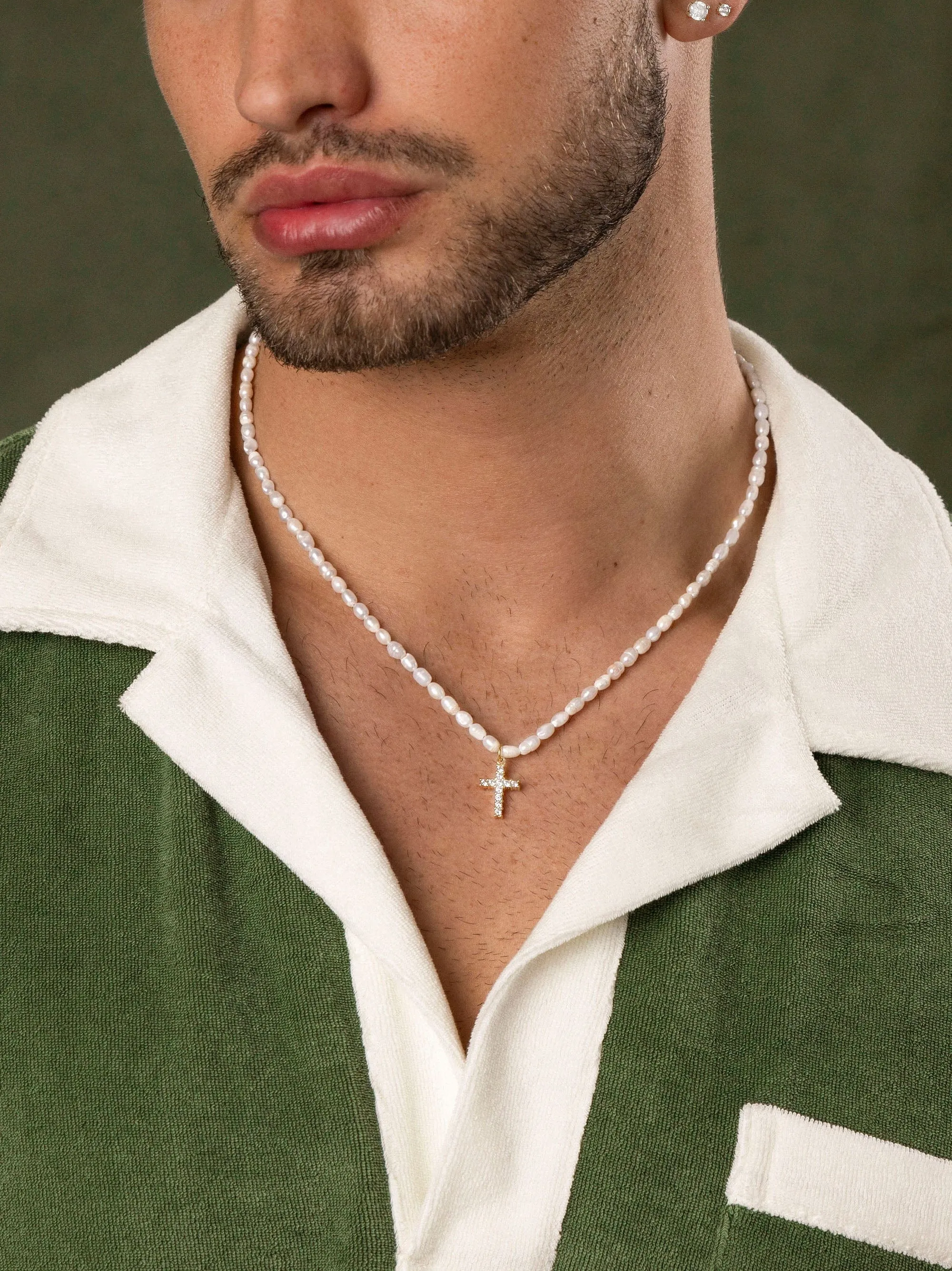 Men's Mini Pearl Choker with Cross