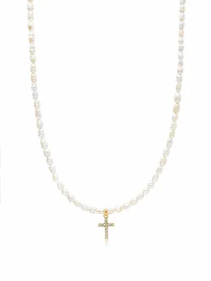 Men's Mini Pearl Choker with Cross