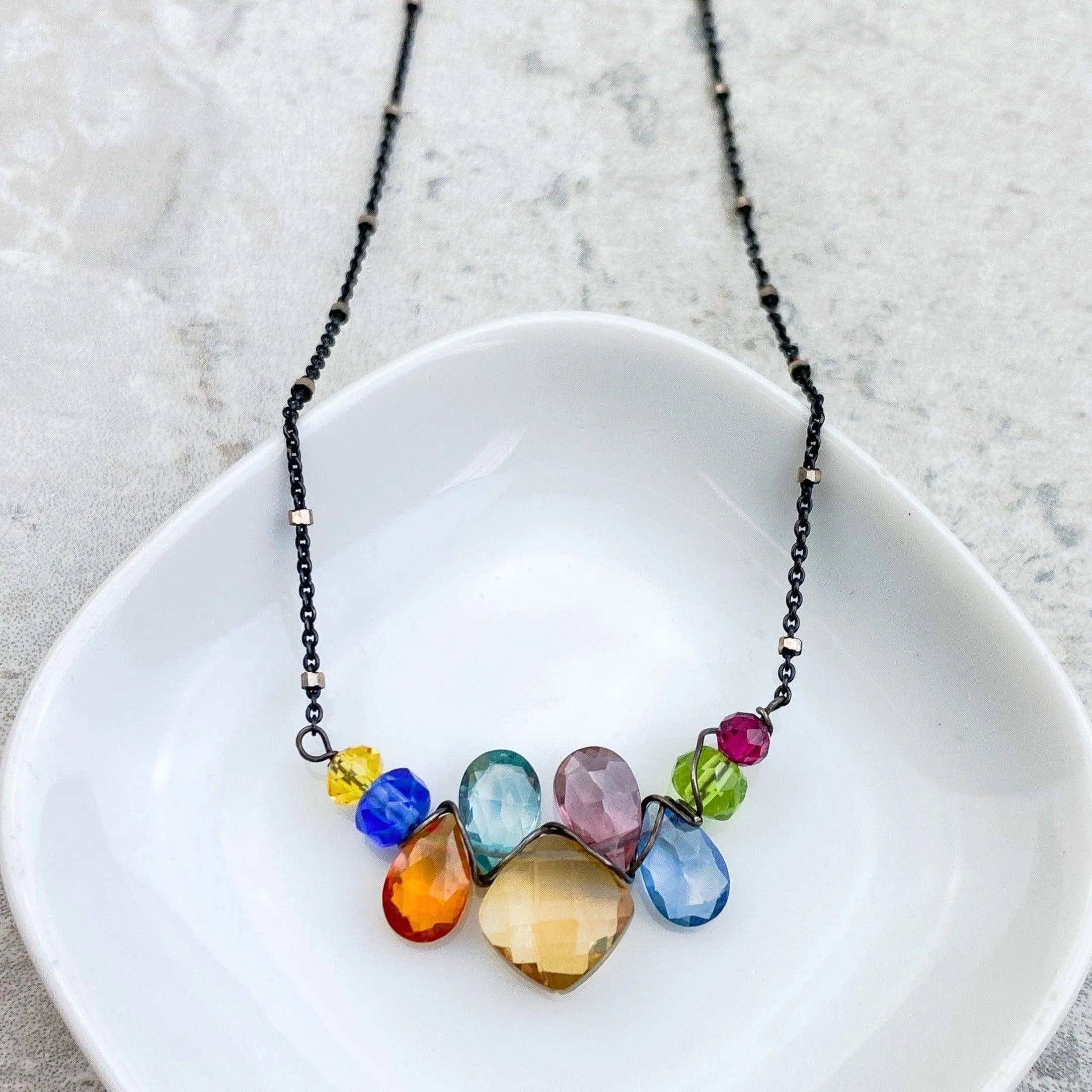 Mini Katie PopArt Oxidized Silver Colorful Gem Necklace