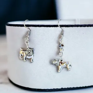 Mismatched English Bulldog crystal hook earrings