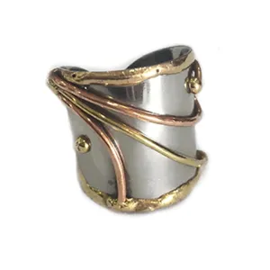 Mixed Metal Cuff Ring - Abstract Lines