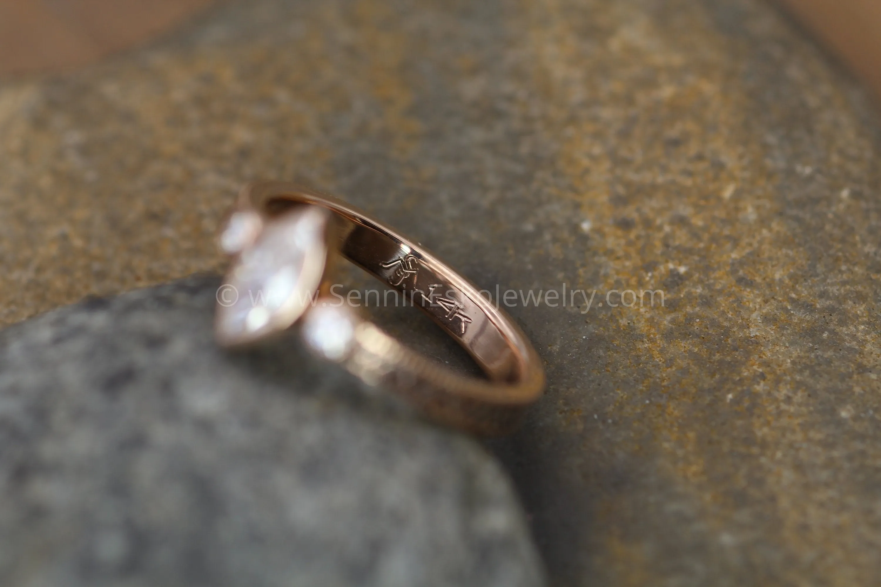 Moissanite Rose Gold Hand Made Vintage Engagement Ring - Marquise Ring