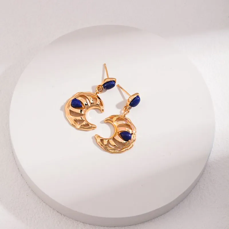 Moon Eyes  Lapis Stud Earrings with-Gold Vermeil