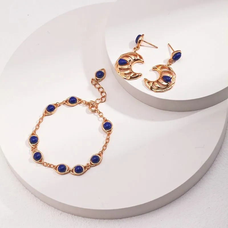 Moon Eyes  Lapis Stud Earrings with-Gold Vermeil