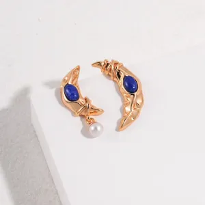 Moon Lapis Lazuli Earrings  -18k Gold Plated