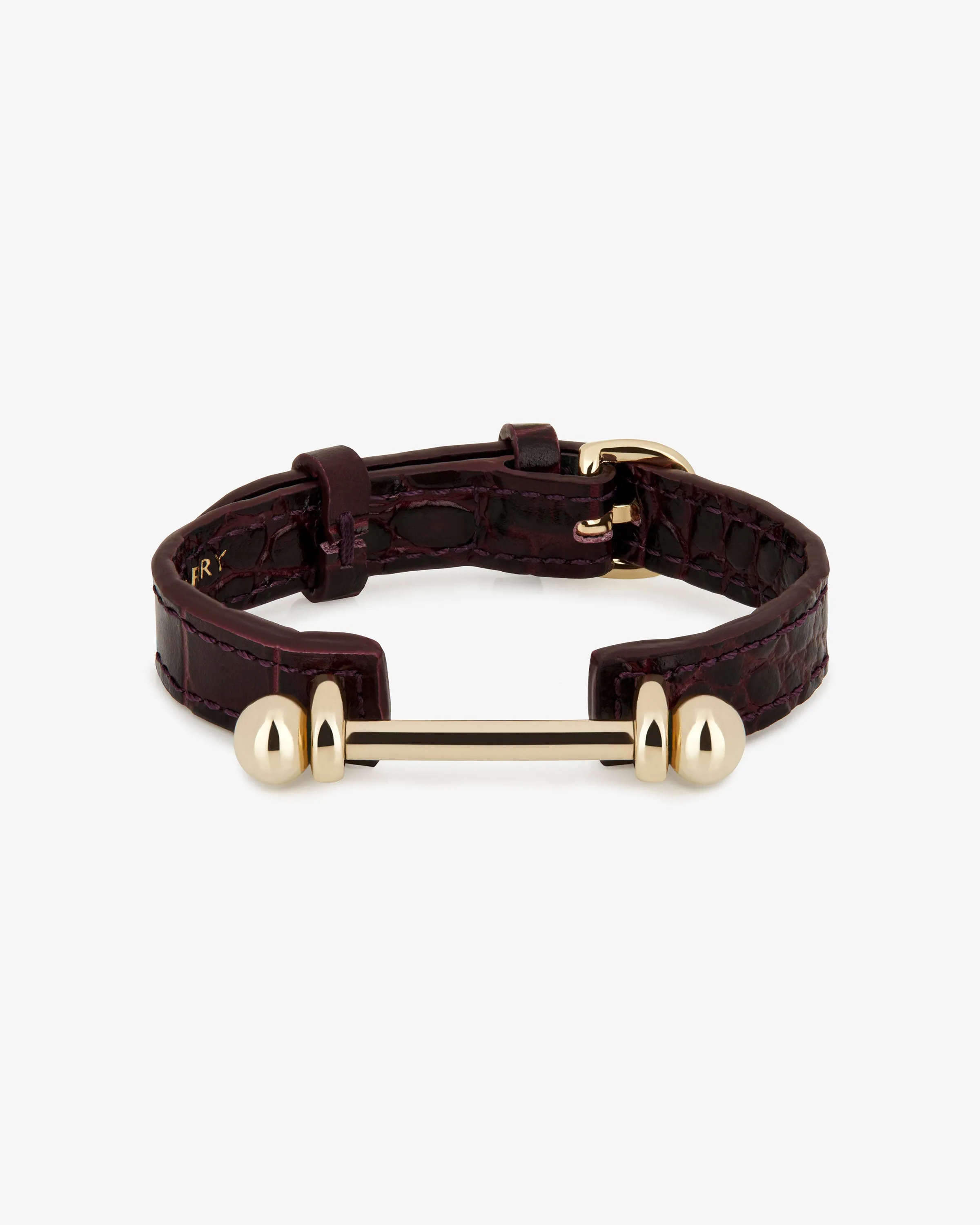 Music Bar Bracelet - Croc-Embossed Leather Burgundy