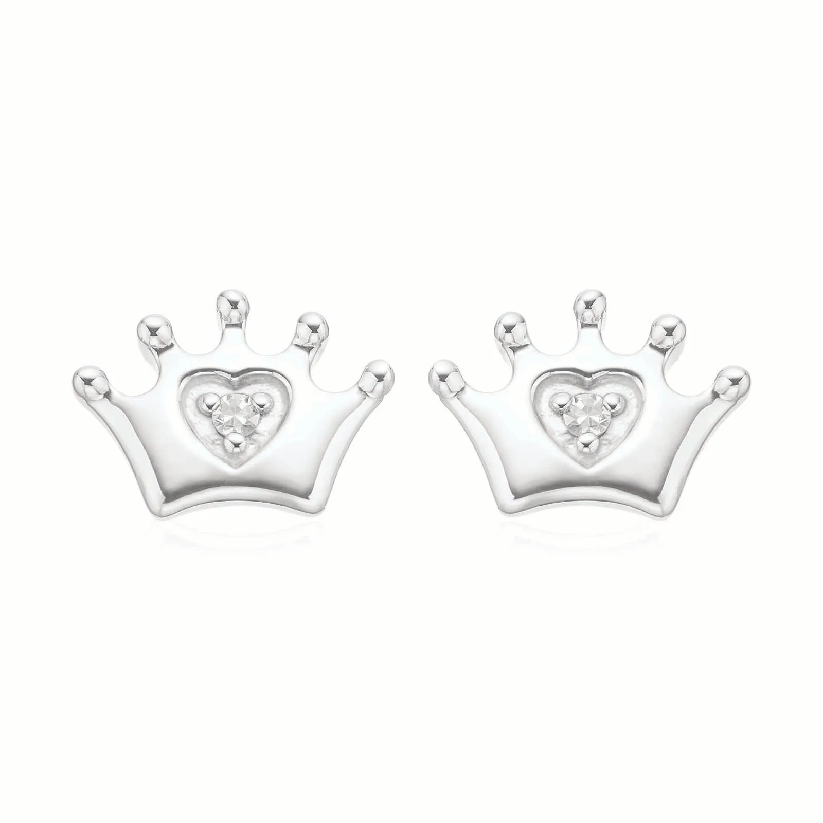 My First Diamond Kids Sterling Silver Crown Stud Earrings