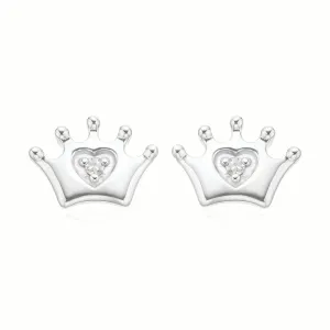 My First Diamond Kids Sterling Silver Crown Stud Earrings